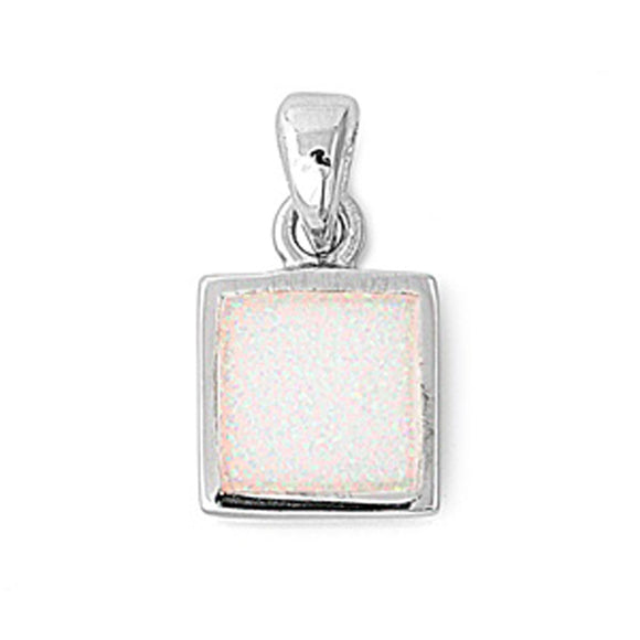 Cute Square Pendant White Simulated Opal .925 Sterling Silver Simple Charm