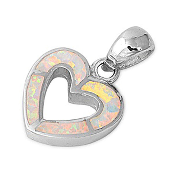 Simple Promise Heart Pendant White Simulated Opal .925 Sterling Silver Charm