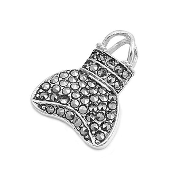 Cute Studded Purse Pendant Simulated Marcasite .925 Sterling Silver Charm