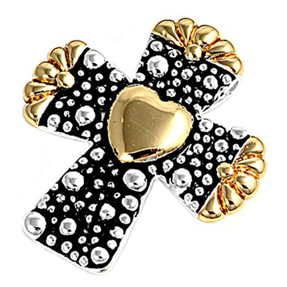 Promise Heart Funky Polka Dot Ornate Cross Pendant .925 Sterling Silver Charm