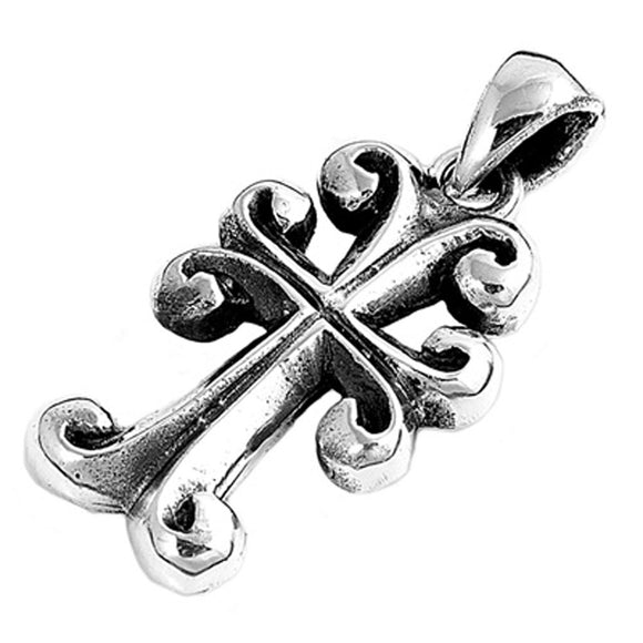 Filigree Swirl Cross Pendant .925 Sterling Silver Fleur De Lis Spiral Charm