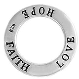 Open Circle Faith Hope Love Quote Pendant .925 Sterling Silver Hanging Charm