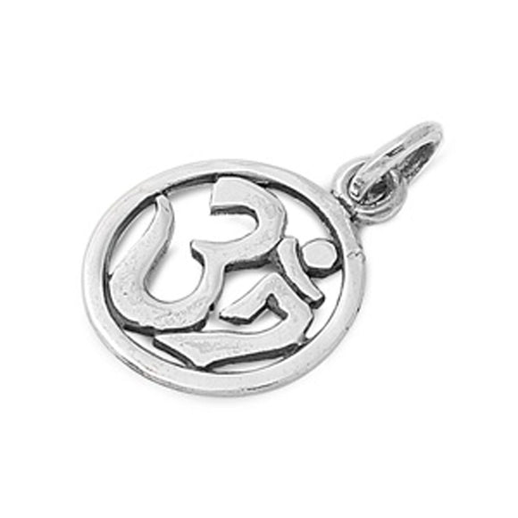 High Polish Om Symbol Pendant .925 Sterling Silver Open Circle Cutout Charm
