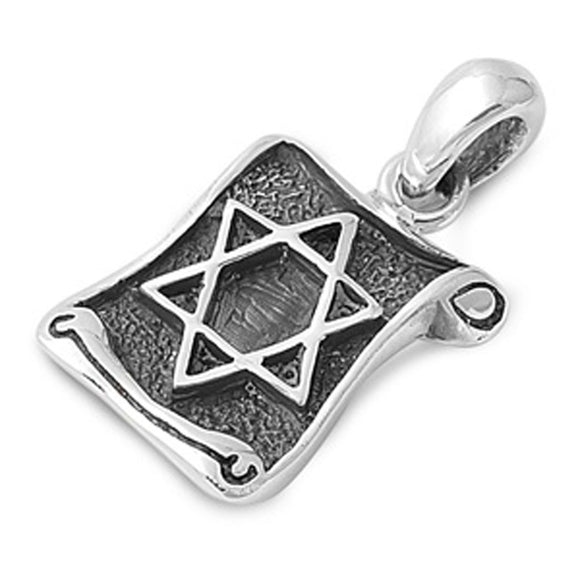 Oxidized Scroll Star of David Pendant .925 Sterling Silver Ancient Symbol Charm