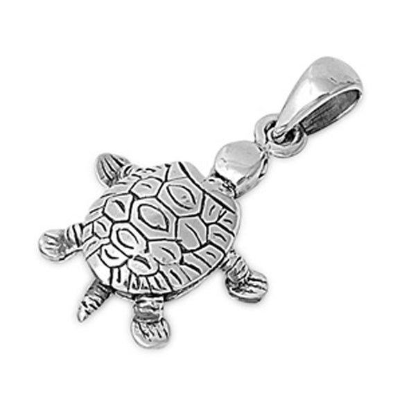 Detailed Animal Realistic Turtle Pendant .925 Sterling Silver Ocean Swim Charm
