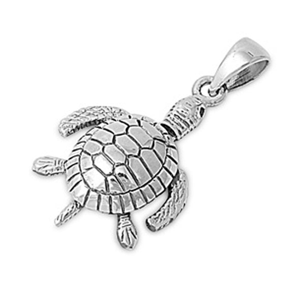 Realistic Animal Cute Sea Turtle Pendant .925 Sterling Silver Ocean Swim Charm