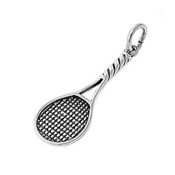 Oxidized Net Tennis Racket Pendant .925 Sterling Silver Twisted Knot Sport Charm