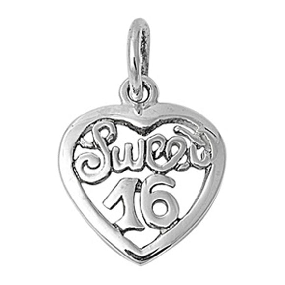 Heart Sweet 16 Script Pendant .925 Sterling Silver Cutout Love Quote Words Charm