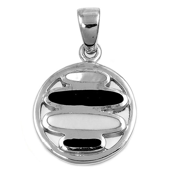 Sterling Silver Repeating Oval Hoop Pendant Simulated Mother of Pearl Charm