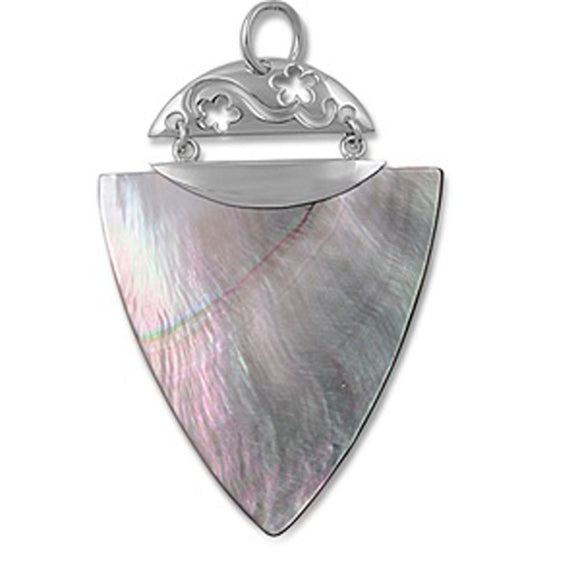 Sterling Silver Flower Cutout Arrowhead Pendant Simulated Mother of Pearl Charm