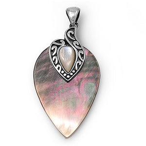 Filigree Swirl Teardrop Pendant Simulated Abalone .925 Sterling Silver Charm