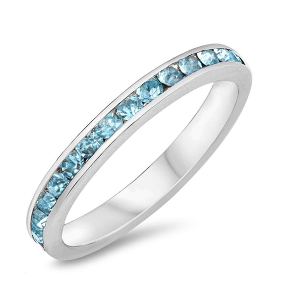 Eternity Aquamarine CZ Stackable Ring New .925 Sterling Silver Band Sizes 3-12