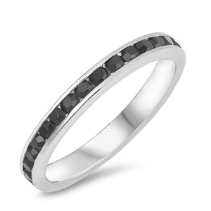 Black CZ Thin Eternity Round Stack Ring New .925 Sterling Silver Band Sizes 3-12