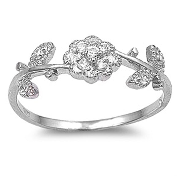 Sterling Silver Woman's Clear CZ Flower Ring Promise 925 Band 7mm Sizes 4-10