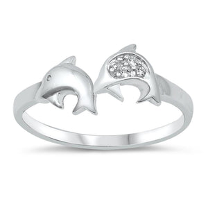White CZ Cute Friendship Dolphin Animal Ring 925 Sterling Silver Band Sizes 4-9