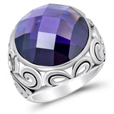 Amethyst CZ Facet Large Solitaire Ring New .925 Sterling Silver Band Sizes 6-9