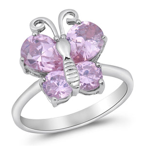 Butterfly Pink CZ Unique Cute Ring New .925 Sterling Silver Band Sizes 4-10