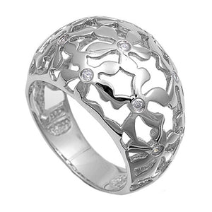 Clear CZ Cute Filigree Plumeria Flower Ring .925 Sterling Silver Band Sizes 5-10