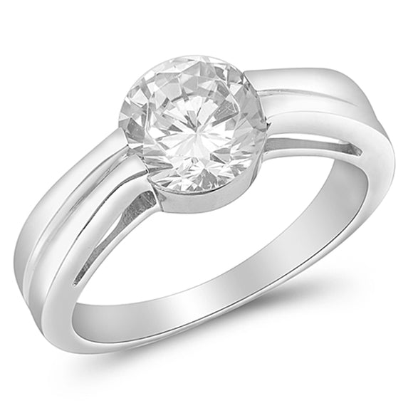 Round Clear CZ Solitaire Bridal Engagement Ring Sterling Silver Band Sizes 6-9