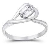 Rectangle White CZ Heart Promise Ring New .925 Sterling Silver Band Sizes 4-9