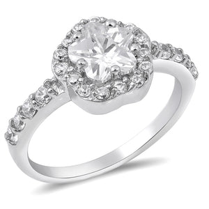 Clear CZ Star Halo Bridal Engagement Ring .925 Sterling Silver Band Sizes 4-10