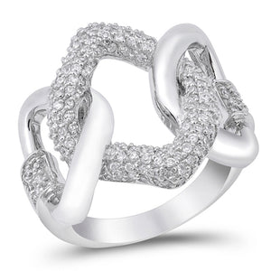 Clear CZ Chain Link Micro Pave Knot Ring New 925 Sterling Silver Band Sizes 5-10