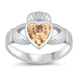 Champagne CZ Claddagh Heart Promise Ring New 925 Sterling Silver Band Sizes 4-10