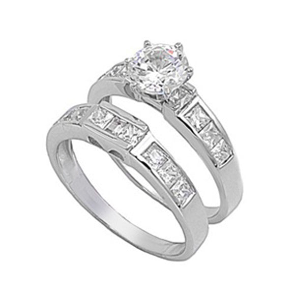 Sterling Silver Engagement Ring Wedding Band Bridal Set Clear CZ Sizes 4-12