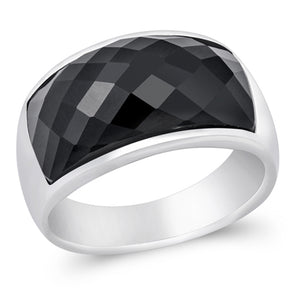 Black CZ Faceted Bar Solitaire Ring New .925 Sterling Silver Band Sizes 6-10