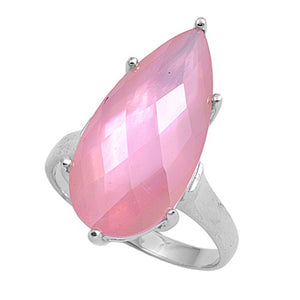 Large Width Teardrop Pink CZ Solitaire Ring .925 Sterling Silver Band Sizes 6-10