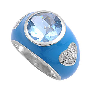 Round Aquamarine CZ Solitaire Heart Ring New 925 Sterling Silver Band Sizes 6-9