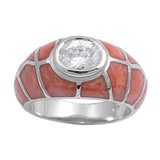 Oval White CZ Classic Orange Ring New .925 Sterling Silver Band Sizes 6-9