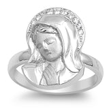 Clear CZ Virgin Mary Catholic Church Ring .925 Sterling Silver Band Sizes 4-10