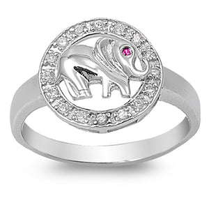 Ruby CZ Animal Elephant Halo Ring New .925 Sterling Silver Band Sizes 4-9