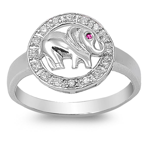 Ruby CZ Animal Elephant Halo Ring New .925 Sterling Silver Band Sizes 4-9