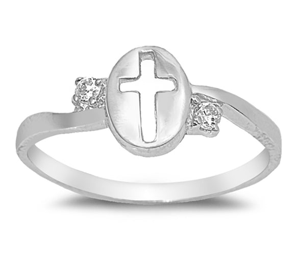 Clear CZ Beautiful Cutout Cross Ring New .925 Sterling Silver Band Sizes 4-9