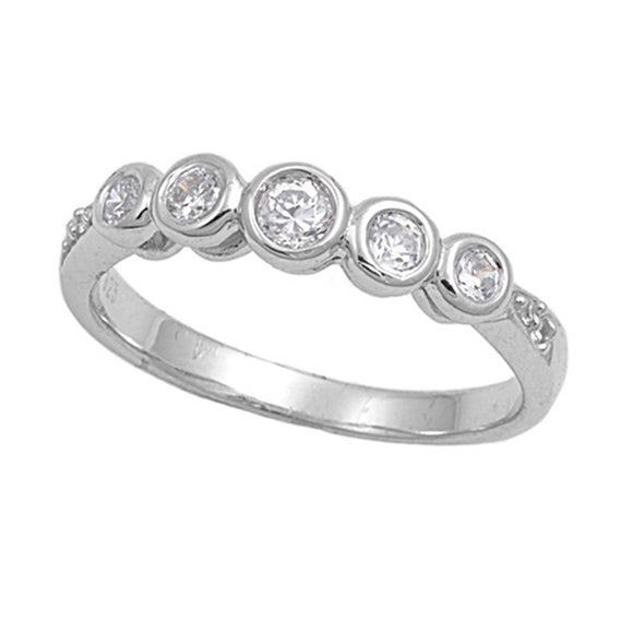 Round White CZ Fashion Bezel Wedding Ring .925 Sterling Silver Band Sizes 5-10