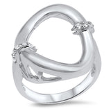Circle Curve Heart Cutout White CZ Cute Ring 925 Sterling Silver Band Sizes 5-10