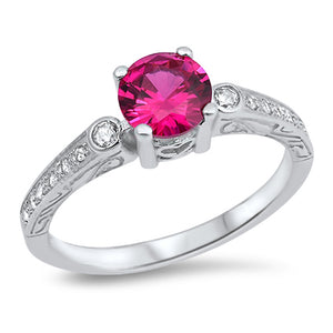 Round Ruby CZ Solitaire Vintage Ring New .925 Sterling Silver Band Sizes 4-9