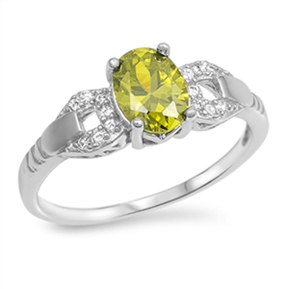 Oval Peridot CZ Bridal Engagement Ring New .925 Sterling Silver Band Sizes 4-11