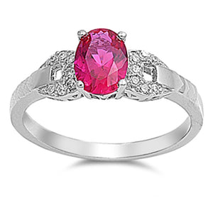 Oval Ruby CZ Solitaire Loop Engagement Ring .925 Sterling Silver Band Sizes 4-11