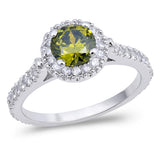 Round Olive CZ Solitaire Halo Engagement Ring Sterling Silver Band Sizes 4-10