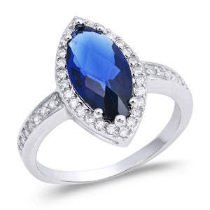 Marquise Blue Sapphire CZ Classic Halo Ring .925 Sterling Silver Band Sizes 5-10