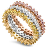 Rose Gold-Tone Eternity Stackable Set White CZ Sterling Silver Ring Sizes 5-10
