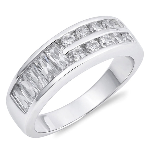 White CZ Wide Channel Bridal Wedding Ring .925 Sterling Silver Band Sizes 5-9