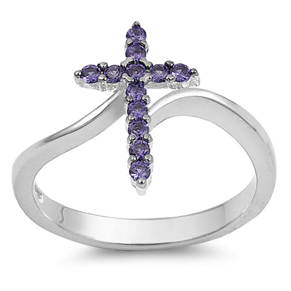 Cross Amethyst CZ Christian Love Ring New .925 Sterling Silver Band Sizes 4-12