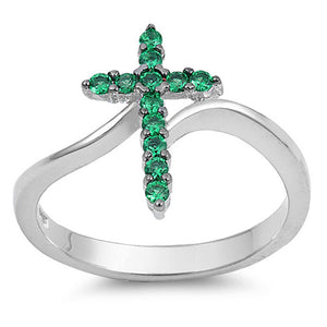 Cross Emerald CZ Christian Love Ring New .925 Sterling Silver Band Sizes 4-12