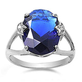 Large Oval Blue Sapphire CZ Star Ring New .925 Sterling Silver Band Sizes 5-10