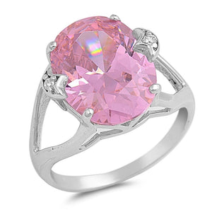 Large Oval Pink CZ Solitaire Ring New .925 Sterling Silver Star Band Sizes 5-10