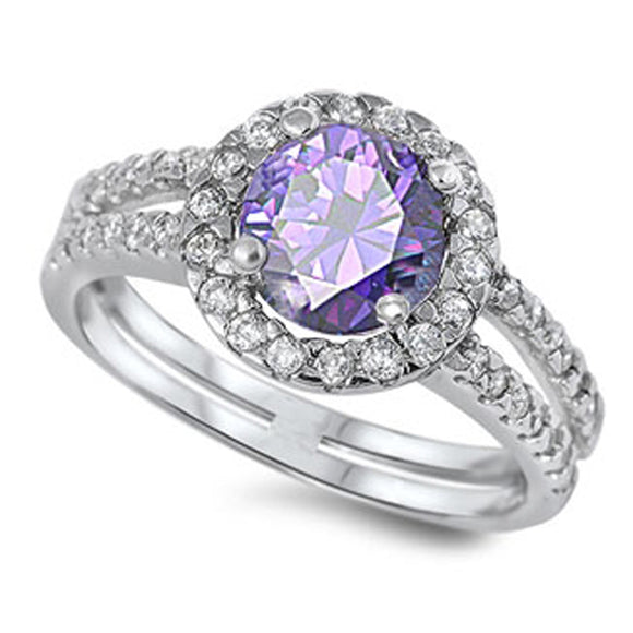 Amethyst CZ Solitaire Elegant Polished Ring .925 Sterling Silver Band Sizes 5-10